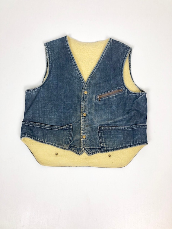 1950s Carters Faux Shearling Denim Vest L - image 1