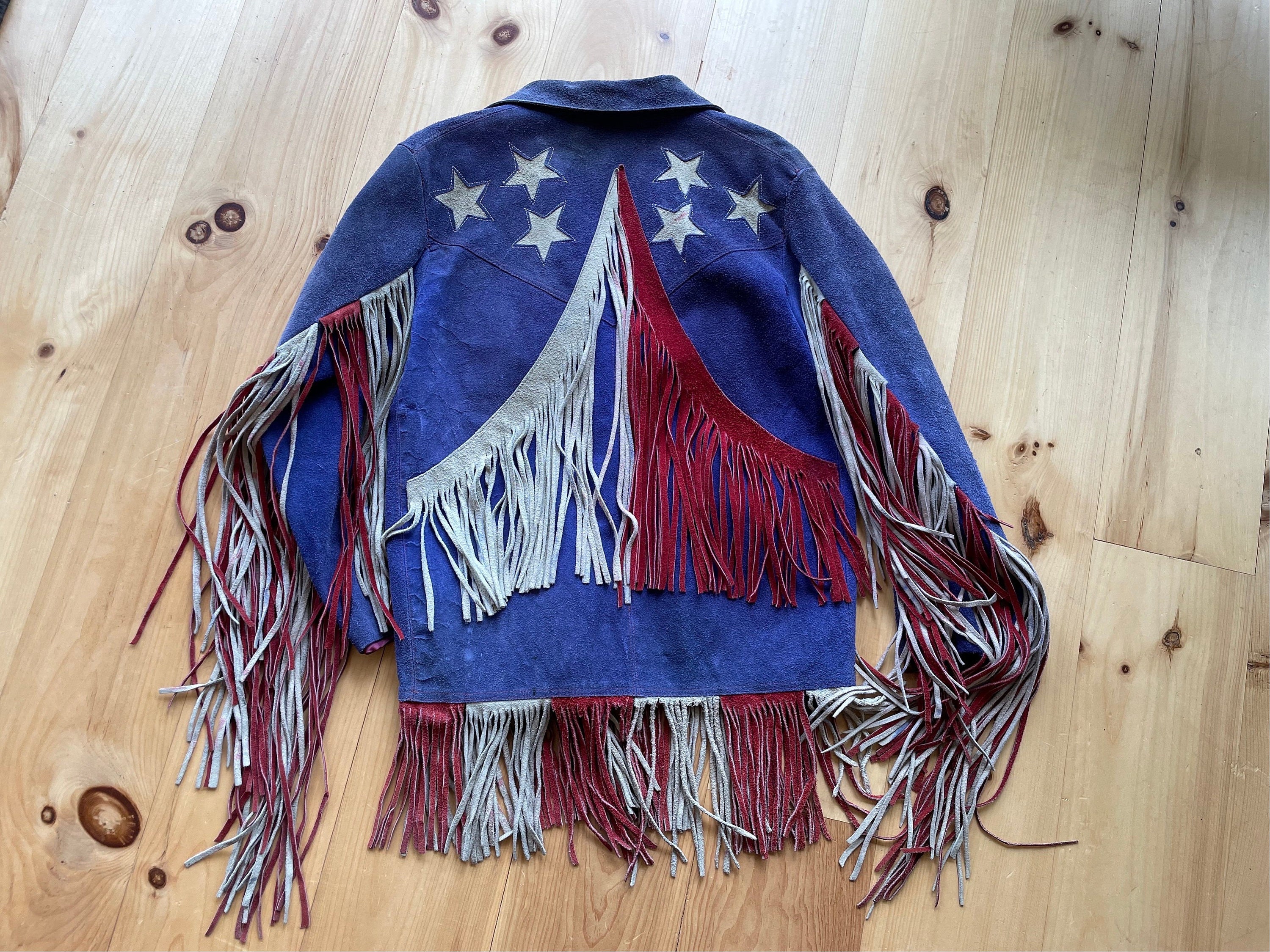 1960s Red White and Blue Suede Fringe Jacket M - Etsy