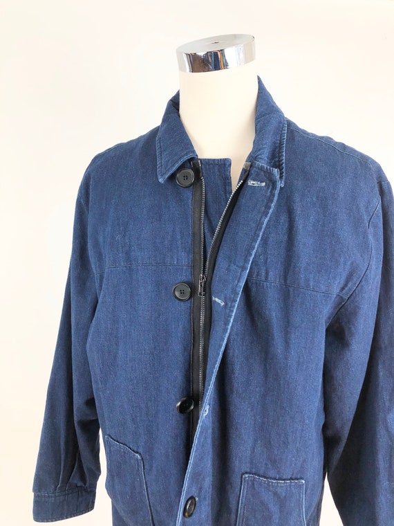 1990s Oversized Denim Zip Coat L - image 4