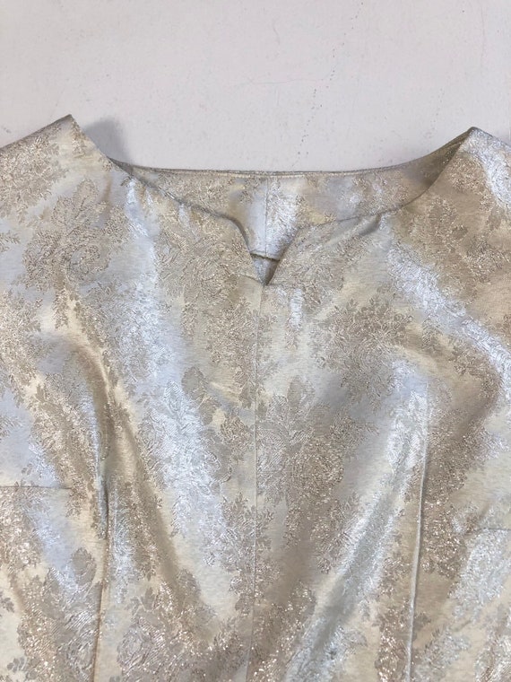 KILLER 1950’s Silver Lame Brocade Blouse S - image 2