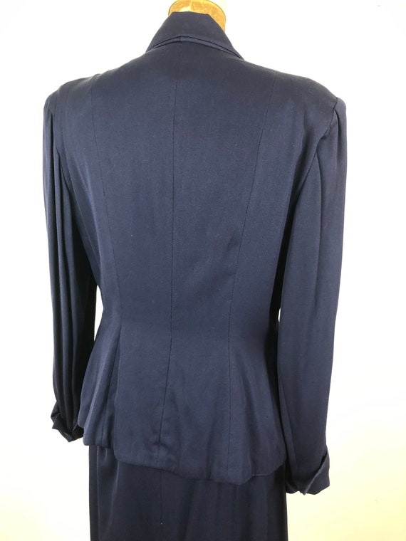 1940s Navy Blue Rayon Gabardine Skirt Suit Set M - image 7