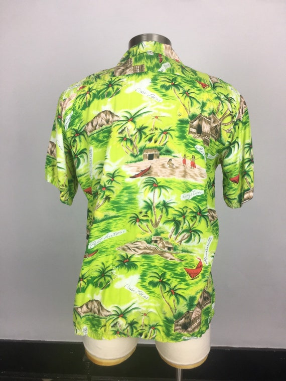 1960s Green Rayon Jamaican Souvenir Hawaiian Shir… - image 5