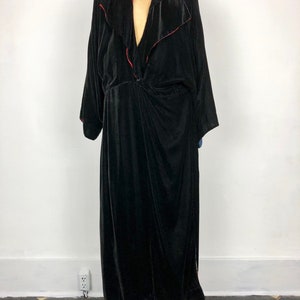1920s Black Silk Velvet Striped SIlk Duster Coat S image 2