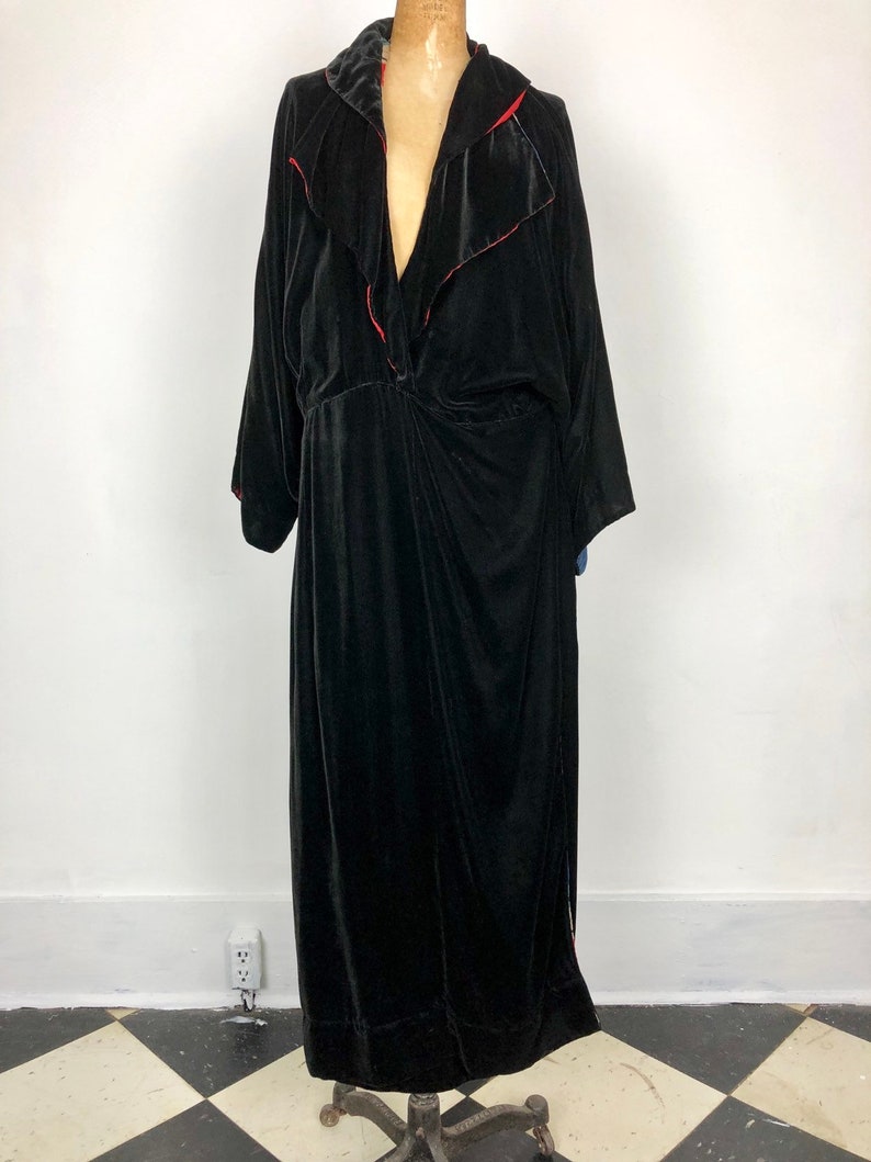 1920s Black Silk Velvet Striped SIlk Duster Coat S image 2