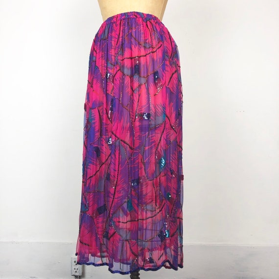 HOT 1970s Beaded and Sequined Silk Chiffon Maxi Sk