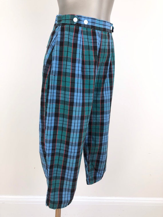 1950s Blue Plaid Cotton Capris S - image 5