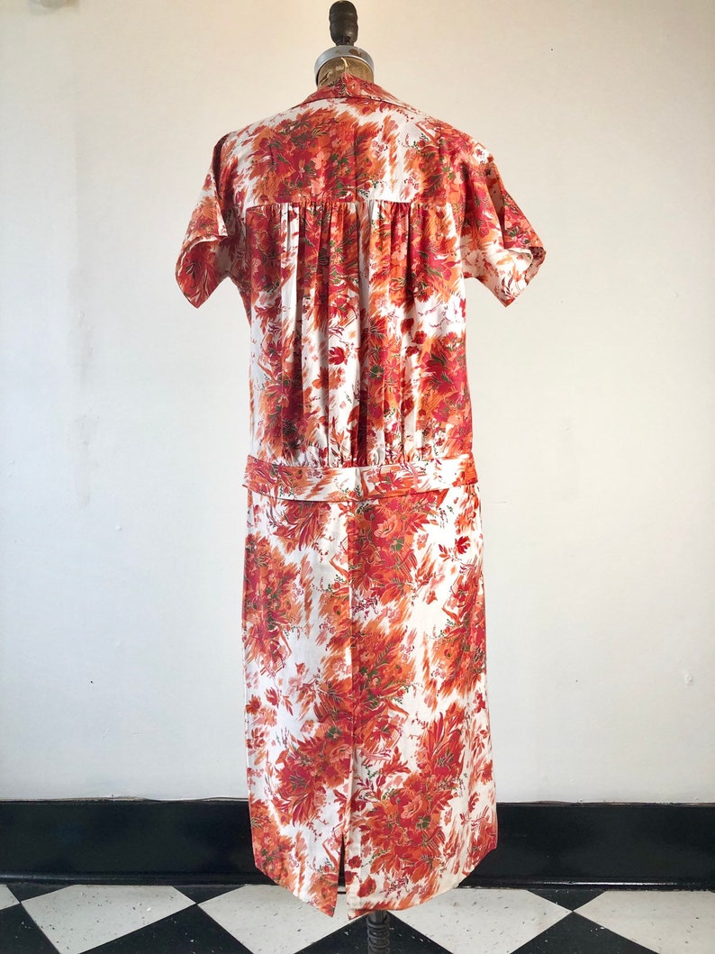 CUTE 1950s Hawaiian Print Cotton Dress M image 5