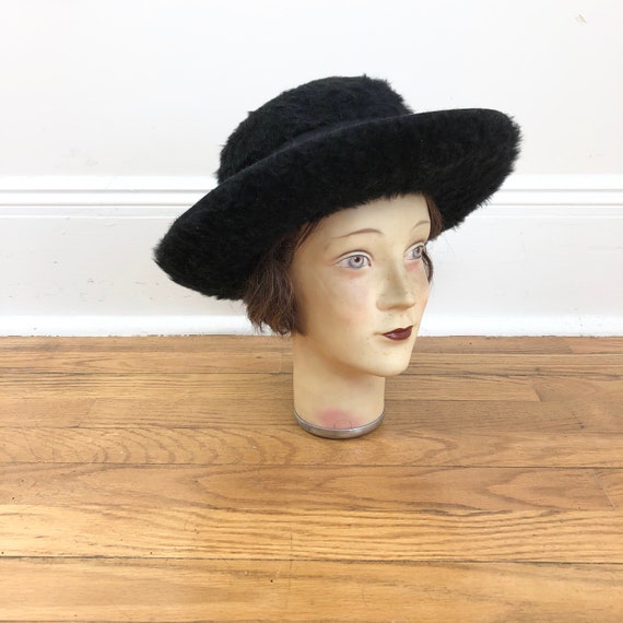 1940s Knox Fuzzy Black Felt Fedora Hat 6 3/4