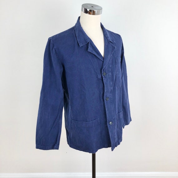 VTG US NAVY STYLE 'AIGLE' SHAWL COLLAR INDIGO DENIM CHORE JACKET ROCKABILLY M