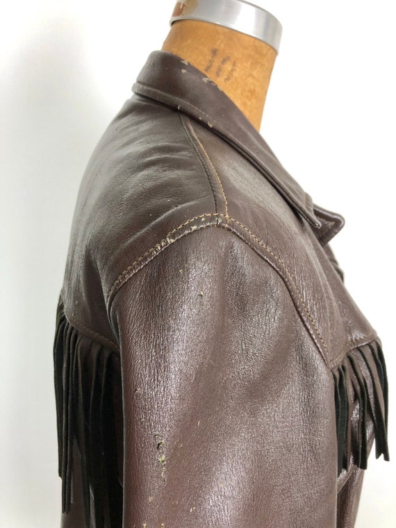 1950s Dark Brown Leather Fringe Western Jacket M - image 10