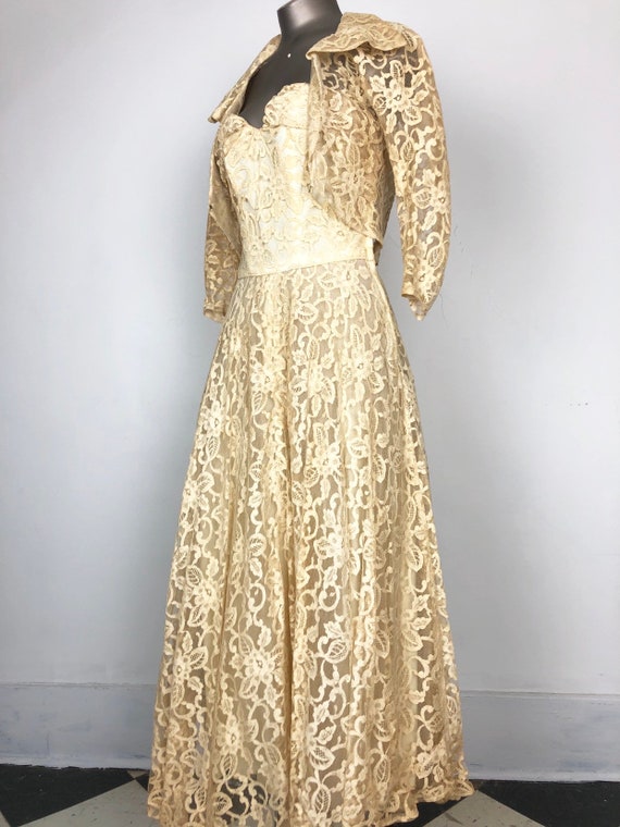 FABULOUS 1950s Ivory Lace Strapless Dress Set S - image 2