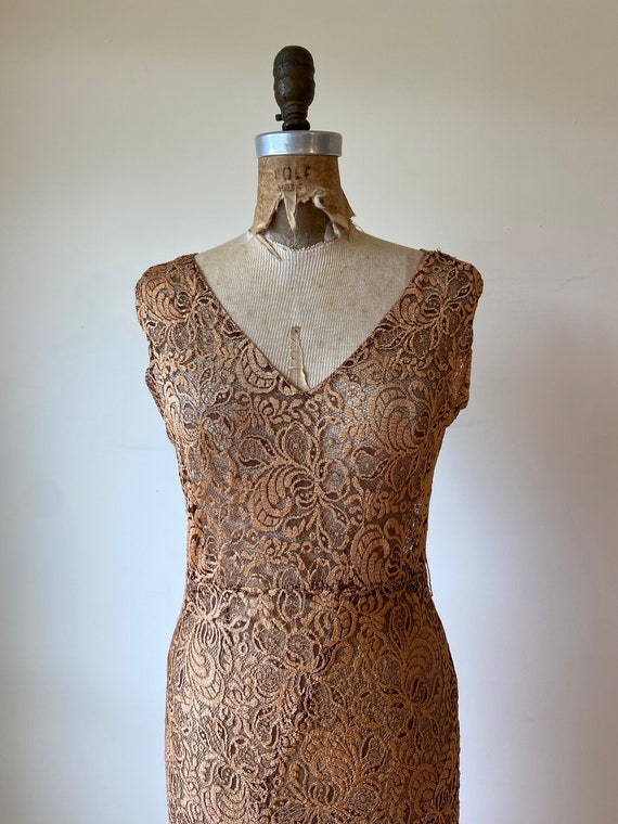 Amazing 1930s Copper Lace Maxi Dress with Jacket M - image 4
