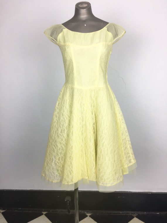 Fabulous 1950s Butter Lace Party Dress S - image 1