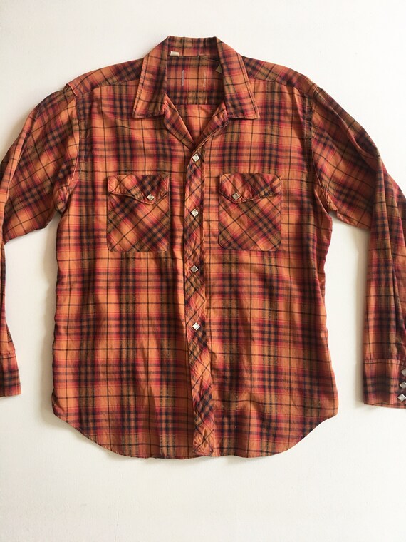 Cotton Plaid Pearl Snap Western Shirt 