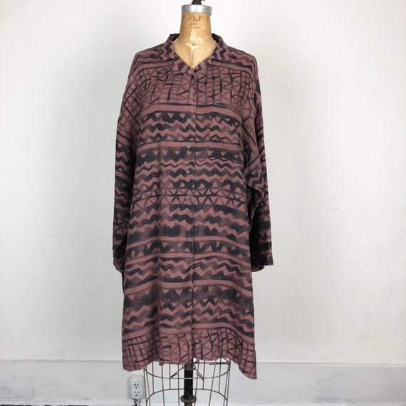 1980s Nicole Farhi Batik Print Linen Oversized Shirt Dress M | Etsy