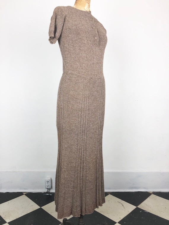 GORGEOUS 1970’s 1940's Style Brown Knit Maxi Dress