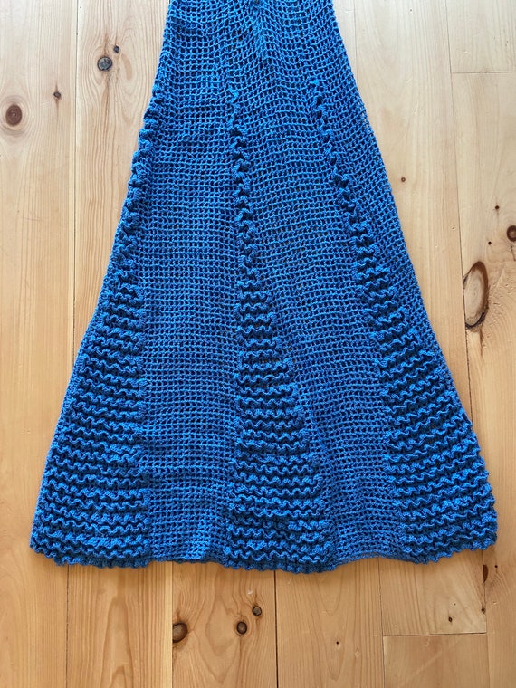 Incredible 1970s Periwinkle Blue Crocheted Maxi D… - image 5