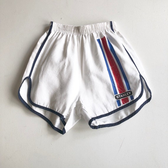 1970s White Cotton Striped Stanley Track Shorts XS