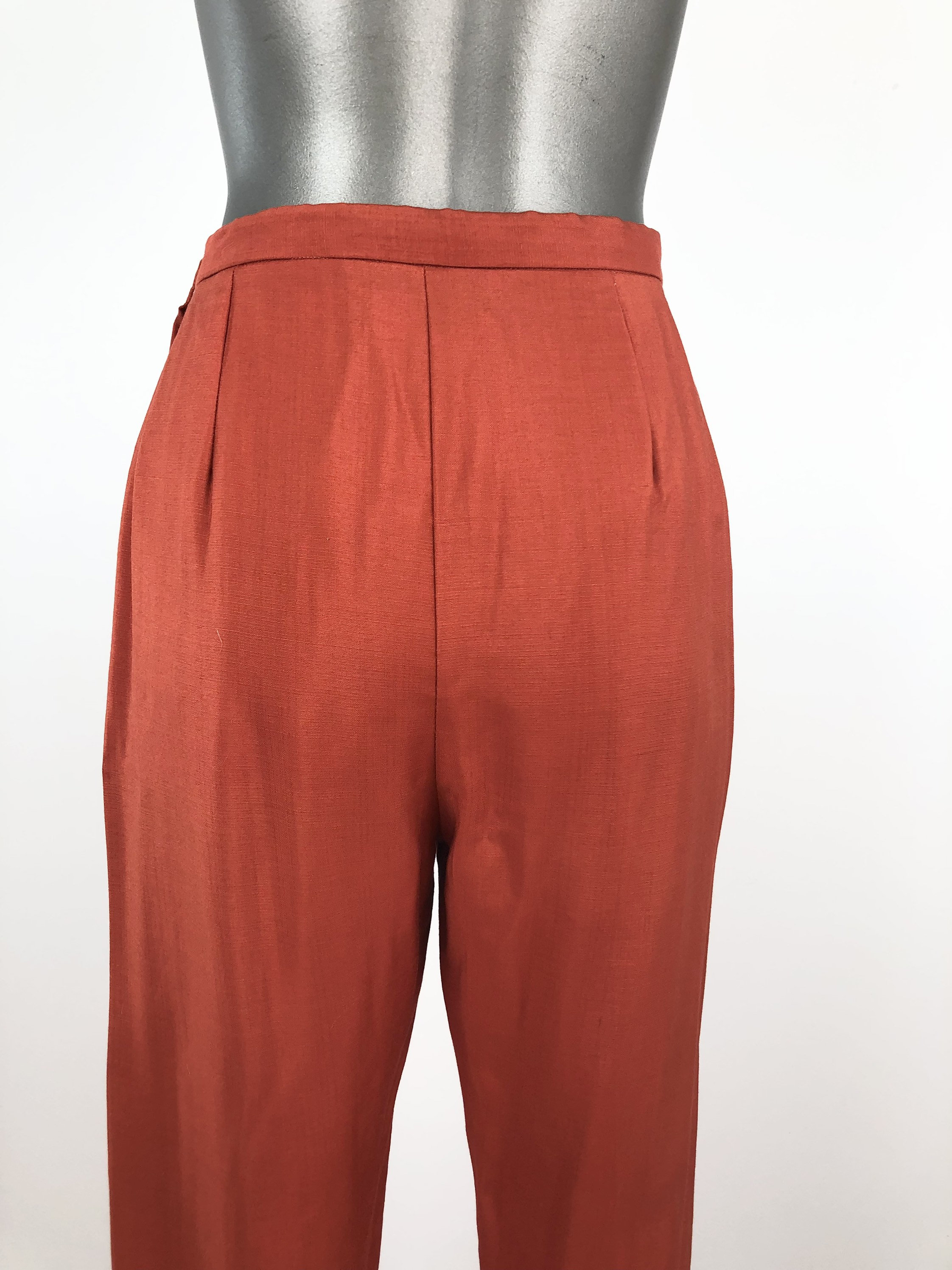 1960s Orange High Waist Side Zip Silk Cigarette Pants 25