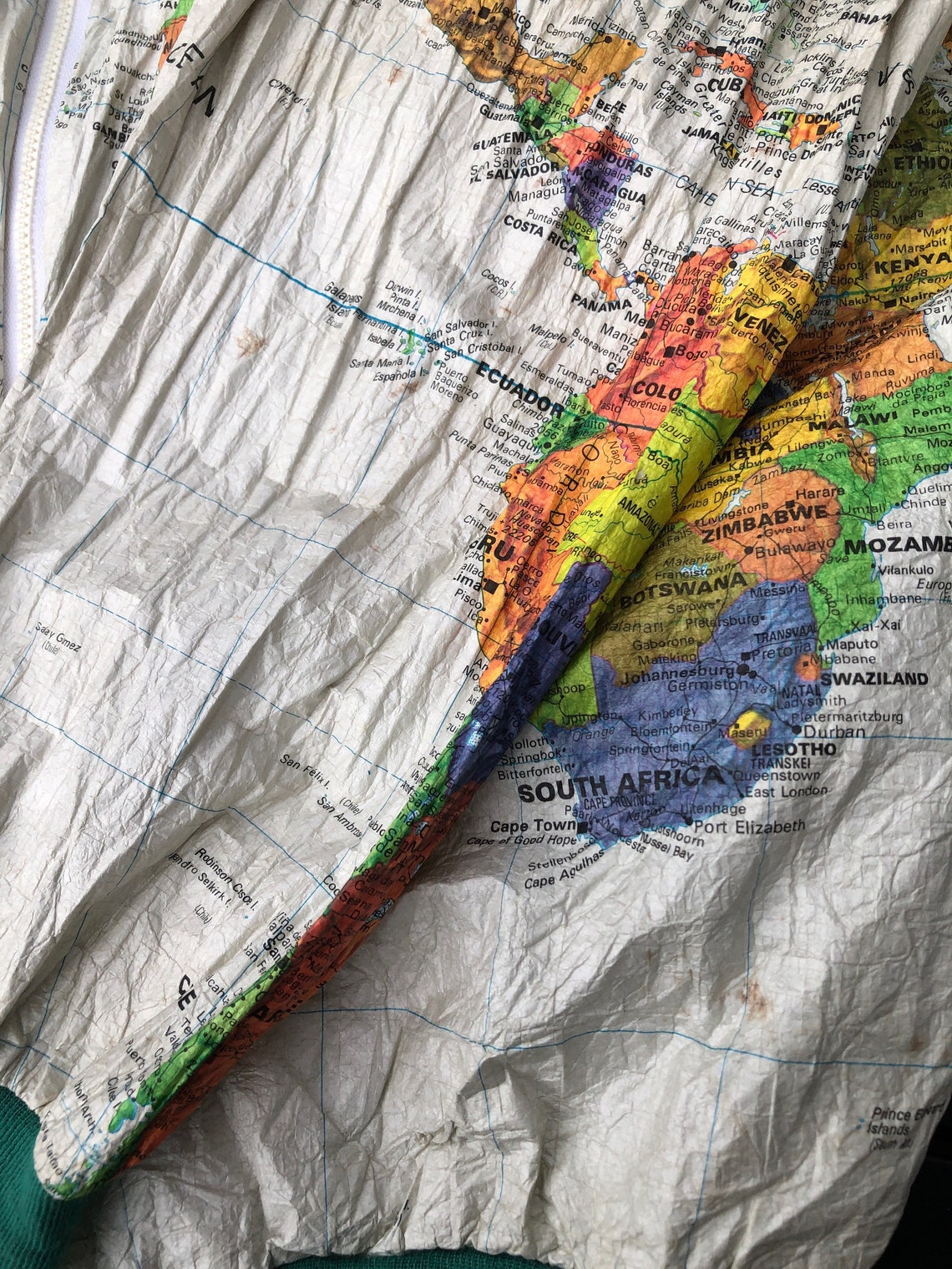 1980s Wearin The World Map Print Tyvek Bomber Jacket S M Etsy