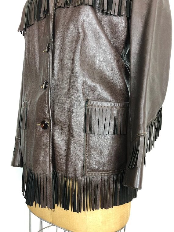 1950s Dark Brown Leather Fringe Western Jacket M - image 5