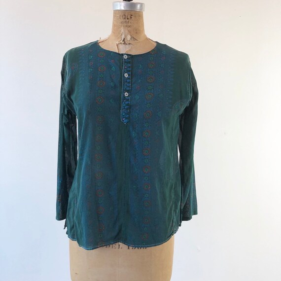 1960’s Indian Sheer Green Cotton Blouse S