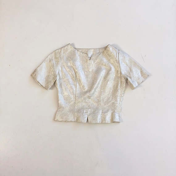 KILLER 1950’s Silver Lame Brocade Blouse S
