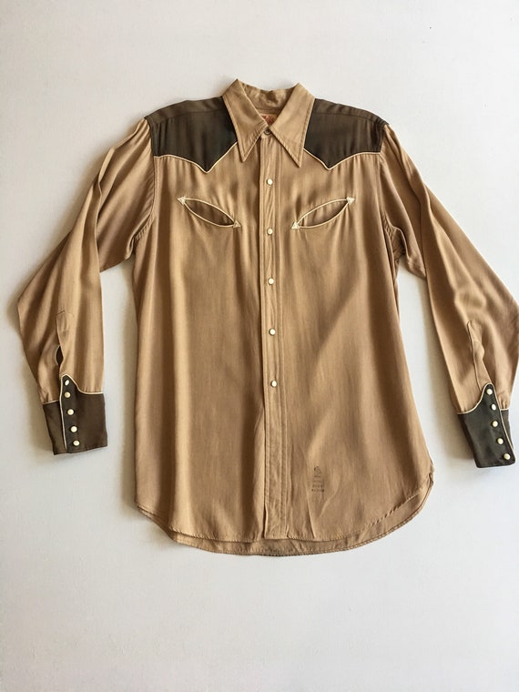 1940s Rayon Gabardine Western Shirt M