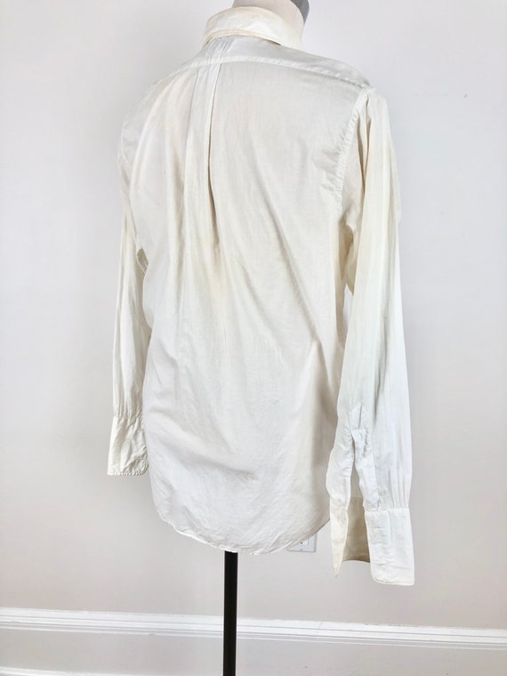 1950s Crocheted White Lace Tuxedo Shirt M - image 7