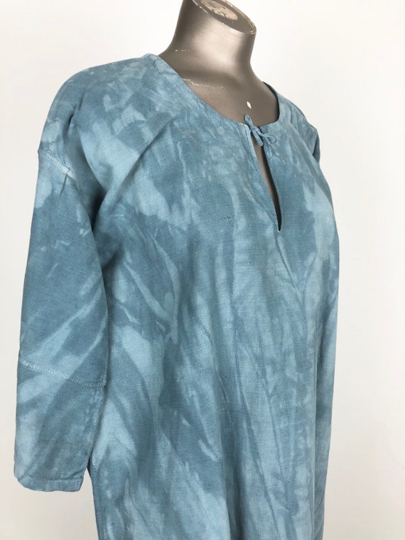 Indigo Dyed Antique French Linen Tunic Dress S - image 3