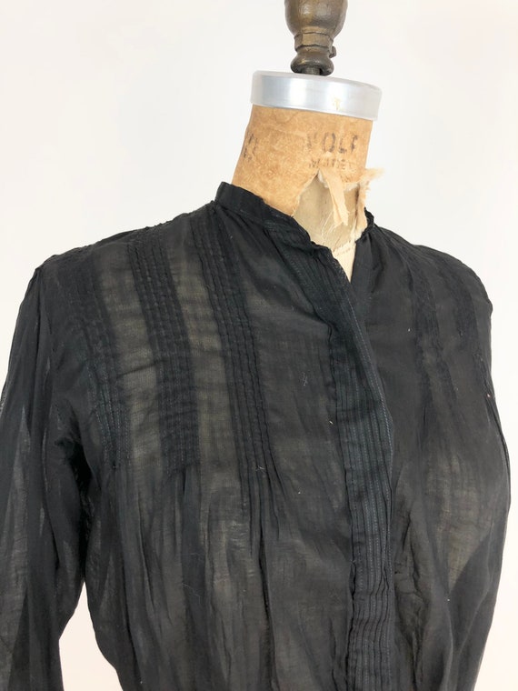 Antique Victorian Black Cotton Blouse S - image 2