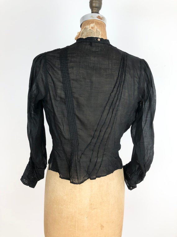 Antique Victorian Black Cotton Blouse S - image 6