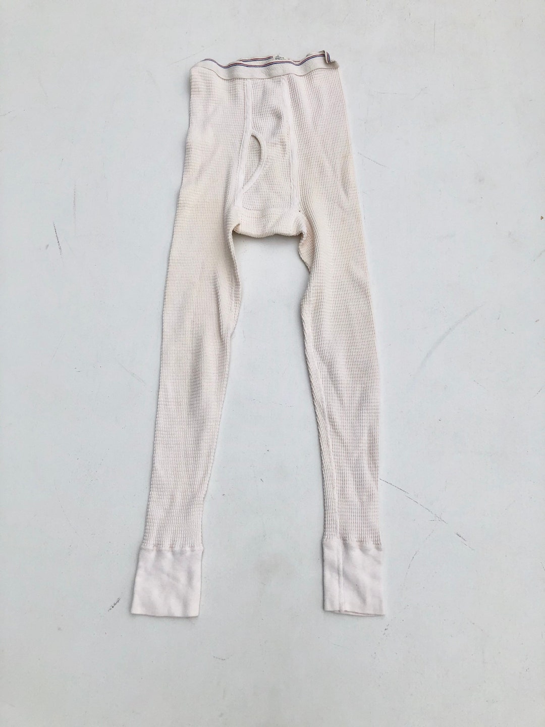 1960s White Waffle Thermal Long Johns S M 