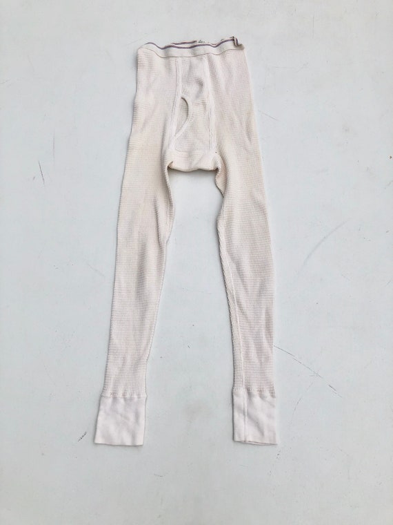 1960s White Waffle Thermal Long Johns  S M