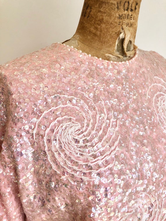 LOVELY 1960s Pink Sequin Pullover Sweater M - image 3