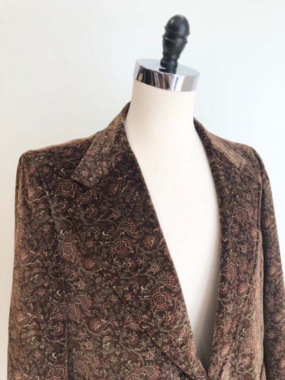 1960s Brown Floral Velvet Dinner Suit Jacket L - image 3