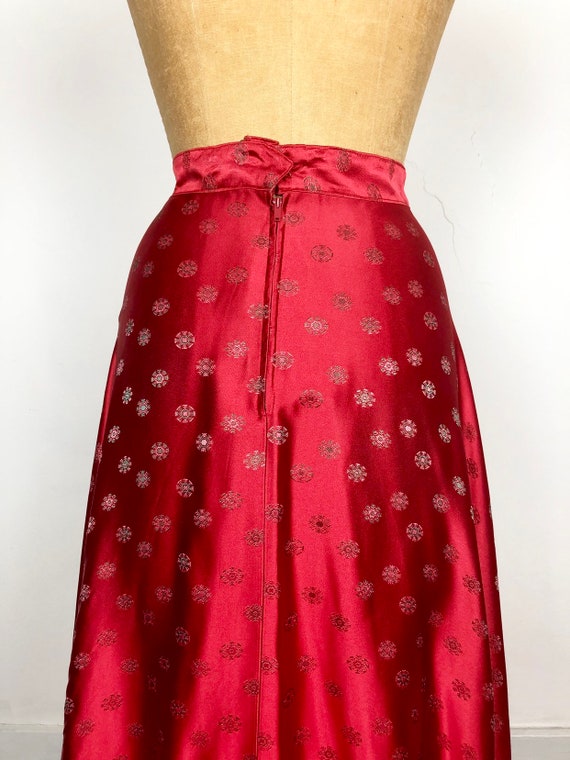 60s Red Brocade Satin Full Maxi Skirt S - image 9