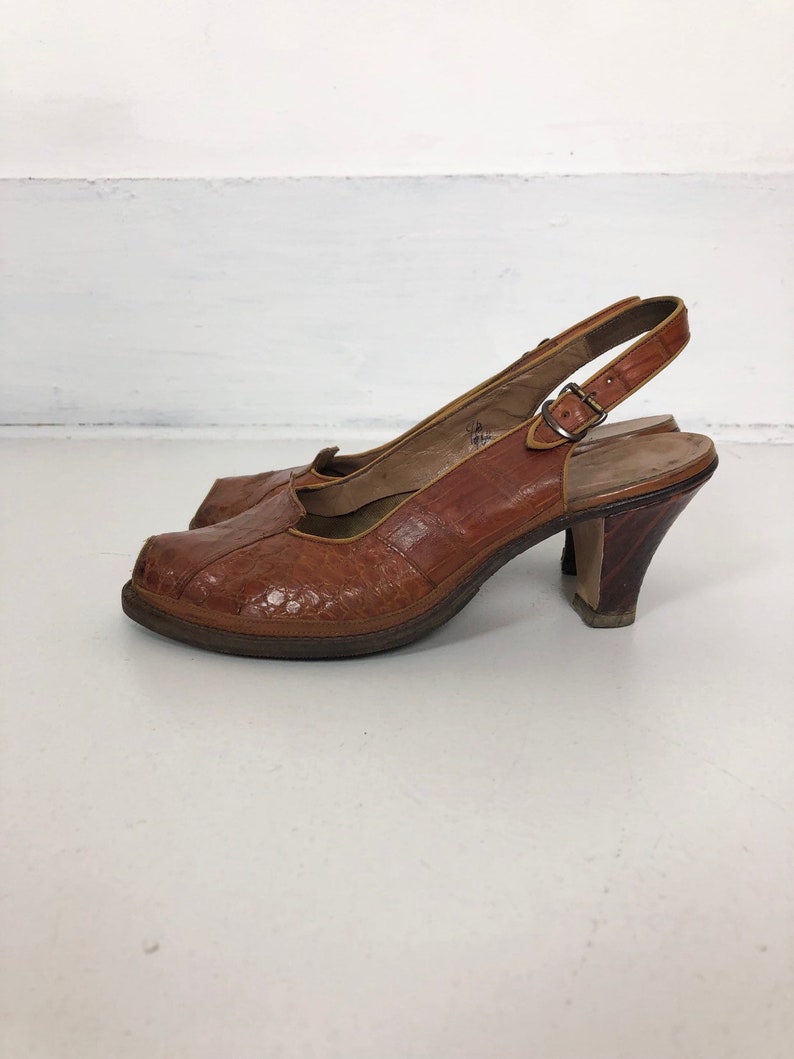 GORGE 1940s Alligator Slingback Peep Toe Pumps 9 image 6