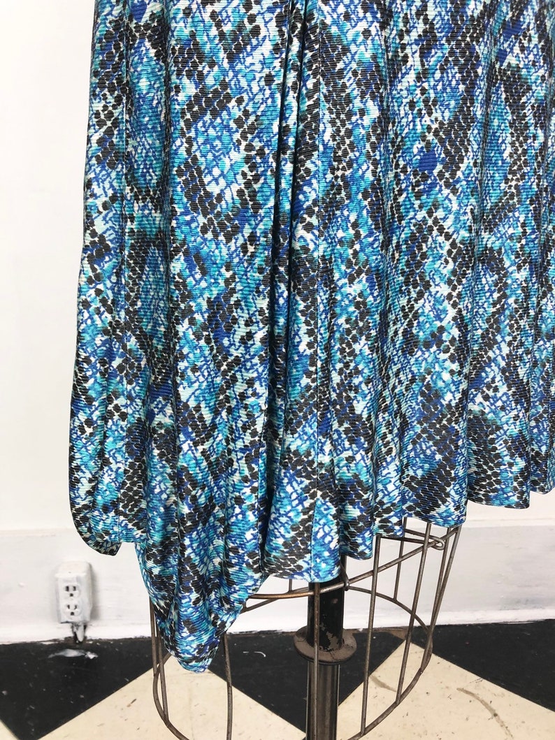 KILLER 1960s Blue Snakeskin Print Nylon Jersey Dress M