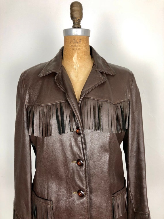 1950s Dark Brown Leather Fringe Western Jacket M - image 2
