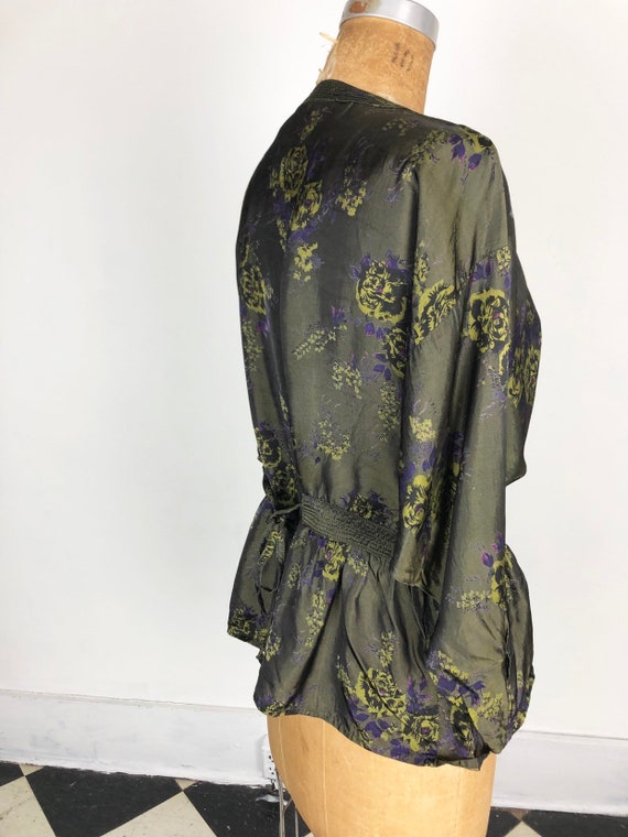 1980s Phool Dark Green Floral Rayon Blouse S M - image 7