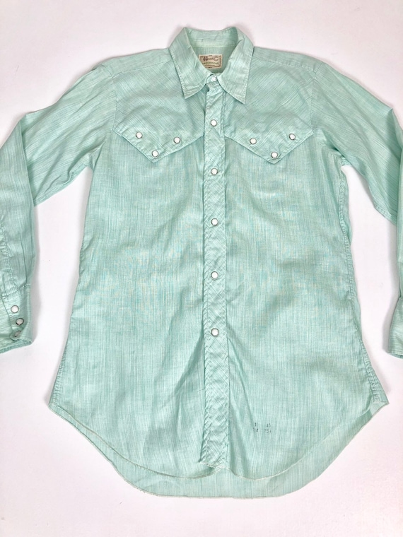 50s H Bar C Mint Green Cotton Pearl Snap Western … - image 2