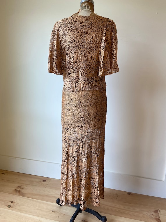 Amazing 1930s Copper Lace Maxi Dress with Jacket M - image 2