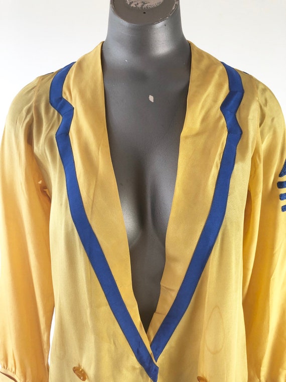INCREDIBLE 1930’s Yellow and Blue Silk Sailor Bea… - image 4