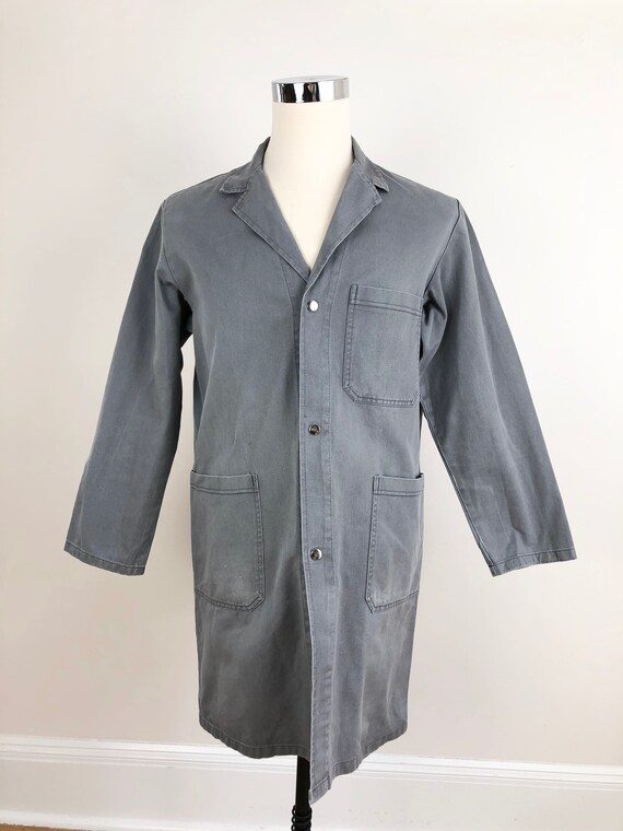 1960s European Grey Canvas Long Chore Duster Jack… - image 2