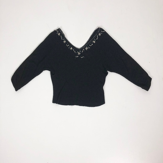 Fabulous 1950s Beaded Rhinestone Knit Top M