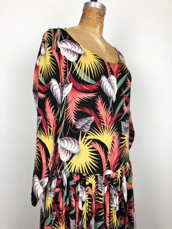 1980s Norma Kamali Floral Print Rayon Maxi Dress M