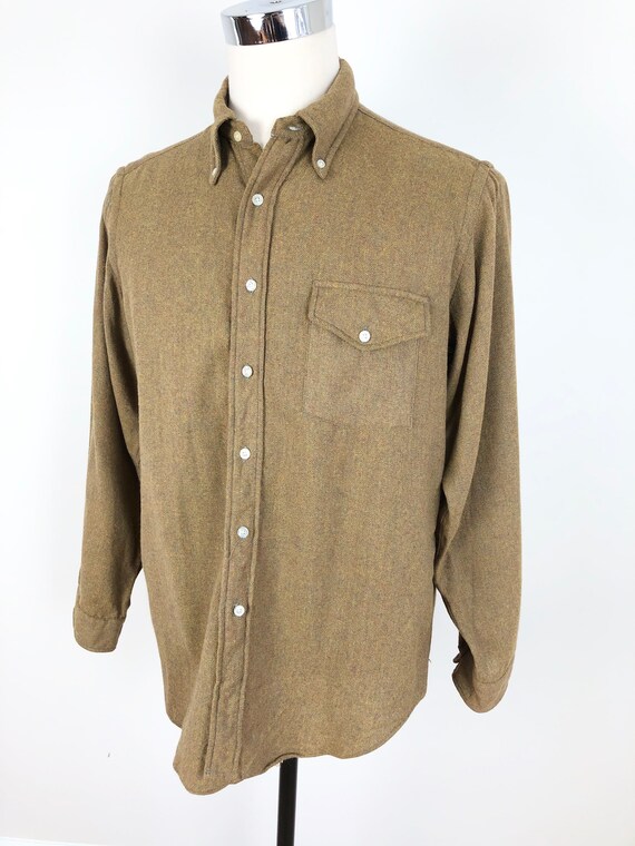 1950s Ara's Mustard Flecked Wool Flannel Shirt L