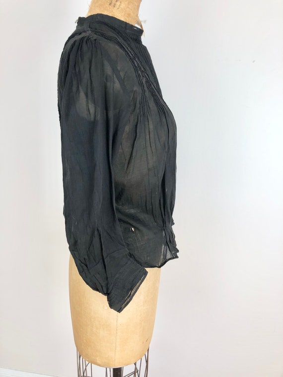 Antique Victorian Black Cotton Blouse S - image 4