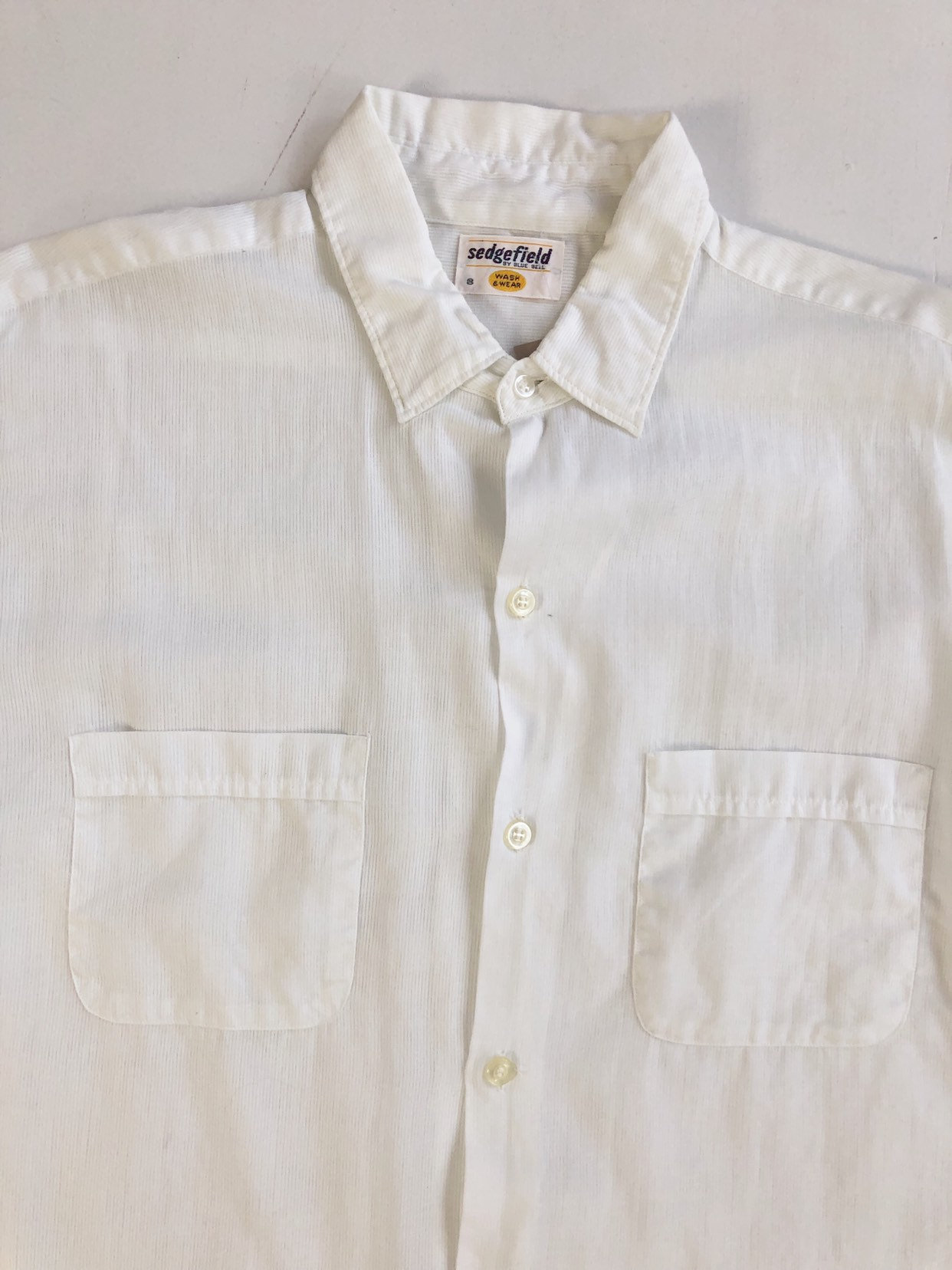 1960s Sedgefield White Striped Cotton Striped Short Sleeve Shirt L 